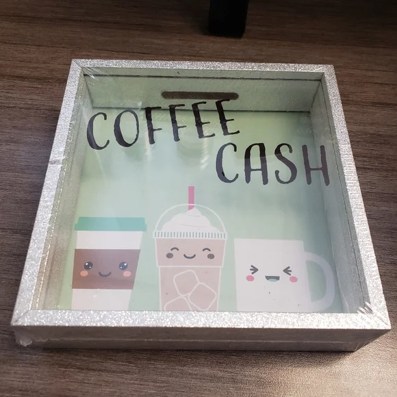 Cute Silver Glitter Coffee Shadowbox Piggy Bank. NWT. - Picture 2 of 6